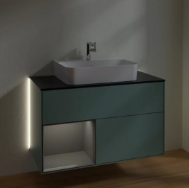 Тумба под раковину Villeroy & Boch Finion 100х50,1 см с подсветкой МДФ оливковый матовый лак/антрацит матовый лак/стекло черное матовое G112GKGM