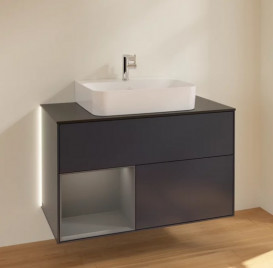 Тумба под раковину Villeroy & Boch Finion 100х50,1 см с подсветкой МДФ темно-синий матовый лак/антрацит матовый лак/стекло черное матовое G112GKHG