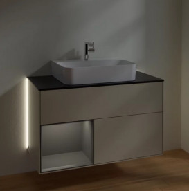 Тумба под раковину Villeroy & Boch Finion 100х50,1 см с подсветкой МДФ песок матовый лак/антрацит матовый лак/стекло черное матовое G112GKHH