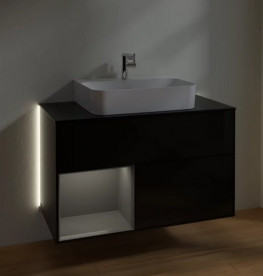 Тумба под раковину Villeroy & Boch Finion 100х50,1 см с подсветкой МДФ глянцевый черный лак/антрацит матовый лак/стекло черное матовое G112GKPH