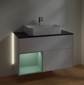 Тумба под раковину Villeroy & Boch Finion 100х50,1 см с подсветкой МДФ глянцевый белый лак/оливковый матовый лак/стекло черное матовое G112GMGF
