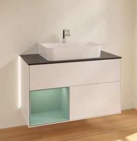 Тумба под раковину Villeroy & Boch Finion 100х50,1 см с подсветкой МДФ глянцевый белый лак/оливковый матовый лак/стекло черное матовое G112GMGF