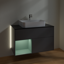 Тумба под раковину Villeroy & Boch Finion 100х50,1 см с подсветкой МДФ антрацит матовый лак/оливковый матовый лак/стекло черное матовое G112GMGK