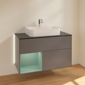 Тумба под раковину Villeroy & Boch Finion 100х50,1 см с подсветкой МДФ антрацит матовый лак/оливковый матовый лак/стекло черное матовое G112GMGK