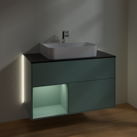 Тумба под раковину Villeroy & Boch Finion 100х50,1 см с подсветкой МДФ оливковый матовый лак/стекло черное матовое G112GMGM