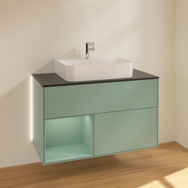 Тумба під раковину Villeroy & Boch Finion 100х50,1 см із підсвічуванням МДФ оливковий матовий лак/скло чорне матове G112GMGM