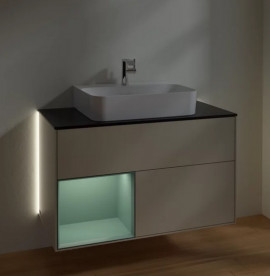 Тумба под раковину Villeroy & Boch Finion 100х50,1 см с подсветкой МДФ песок матовый лак/оливковый матовый лак/стекло черное матовое G112GMHH
