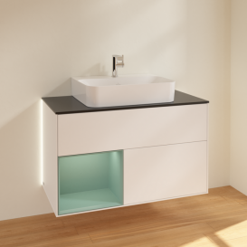 Тумба под раковину Villeroy & Boch Finion 100х50,1 см с подсветкой МДФ белый матовый лак/оливковый матовый лак/стекло черное матовое G112GMMT