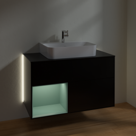 Тумба под раковину Villeroy & Boch Finion 100х50,1 см с подсветкой МДФ черный матовый лак/оливковый матовый лак/стекло черное матовое G112GMPD