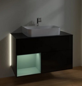 Тумба під раковину Villeroy & Boch Finion 100х50,1 см із підсвічуванням МДФ глянсовий чорний лак/оливковий матовий лак/скло чорне матове G112GMPH