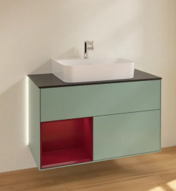 Тумба под раковину Villeroy & Boch Finion 100х50,1 см с подсветкой МДФ оливковый матовый лак/пион матовый лак/стекло черное матовое G112HBGM