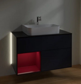 Тумба под раковину Villeroy & Boch Finion 100х50,1 см с подсветкой МДФ темно-синий матовый лак/пион матовый лак/стекло черное матовое  G112HBHG
