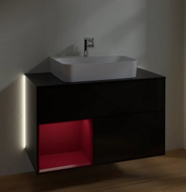 Тумба под раковину Villeroy & Boch Finion 100х50,1 см с подсветкой МДФ глянцевый черный лак/пион матовый лак/стекло черное матовое G112HBPH