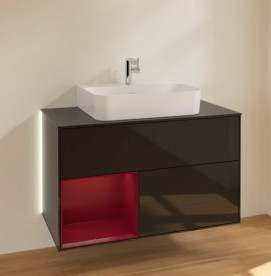 Тумба под раковину Villeroy & Boch Finion 100х50,1 см с подсветкой МДФ глянцевый черный лак/пион матовый лак/стекло черное матовое G112HBPH