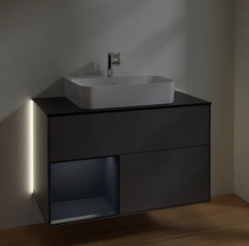 Тумба под раковину Villeroy & Boch Finion 100х50,1 см с подсветкой МДФ антрацит матовый лак/темно-синий матовый лак/стекло черное матовое G112HGGK