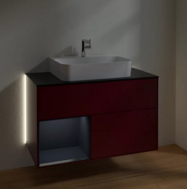 Тумба под раковину Villeroy & Boch Finion 100х50,1 см с подсветкой МДФ пион матовый лак/темно-синий матовый лак/стекло черное матовое G112HGHB