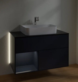 Тумба под раковину Villeroy & Boch Finion 100х50,1 см с подсветкой МДФ темно-синий матовый лак/стекло черное матовое G112HGHG