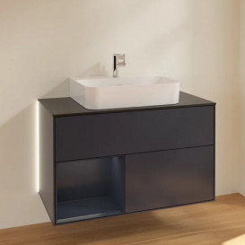 Тумба под раковину Villeroy & Boch Finion 100х50,1 см с подсветкой МДФ темно-синий матовый лак/стекло черное матовое G112HGHG