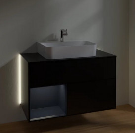 Тумба под раковину Villeroy & Boch Finion 100х50,1 см с подсветкой МДФ черный матовый лак/темно-синий матовый лак/стекло черное матовое G112HGPD