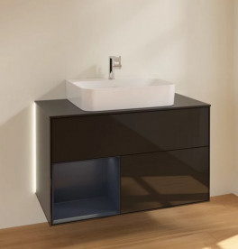 Тумба под раковину Villeroy & Boch Finion 100х50,1 см с подсветкой МДФ глянцевый черный лак/темно-синий матовый лак/стекло черное матовое G112HGPH