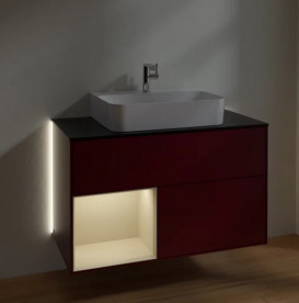 Тумба под раковину Villeroy & Boch Finion 100х50,1 см с подсветкой МДФ пион матовый лак/песок матовый лак/стекло черное матовое G112HHHB