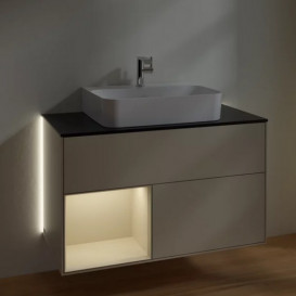 Тумба под раковину Villeroy & Boch Finion 100х50,1 см с подсветкой МДФ песок матовый лак/стекло черное матовое G112HHHH