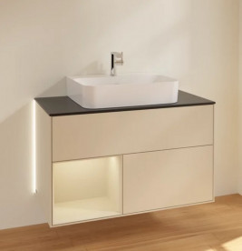 Тумба под раковину Villeroy & Boch Finion 100х50,1 см с подсветкой МДФ песок матовый лак/стекло черное матовое G112HHHH