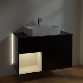 Тумба под раковину Villeroy & Boch Finion 100х50,1 см с подсветкой МДФ черный матовый лак/песок матовый лак/стекло черное матовое G112HHPD