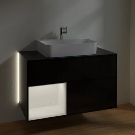 Тумба под раковину Villeroy & Boch Finion 100х50,1 см с подсветкой МДФ глянцевый черный лак/белый матовый лак/стекло черное матовое G112MTPH