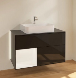 Тумба под раковину Villeroy & Boch Finion 100х50,1 см с подсветкой МДФ глянцевый черный лак/белый матовый лак/стекло черное матовое G112MTPH