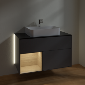 Тумба под раковину Villeroy & Boch Finion 100х50,1 см с подсветкой МДФ антрацит матовый лак/шпон дуба/стекло черное матовое G112PCGK