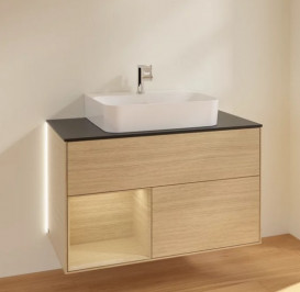 Тумба под раковину Villeroy & Boch Finion 100х50,1 см с подсветкой ДСП шпон дуба/стекло черное матовое G112PCPC