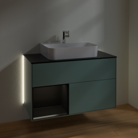 Тумба под раковину Villeroy & Boch Finion 100х50,1 см с подсветкой МДФ оливковый матовый лак/черный матовый лак/стекло черное матовое G112PDGM