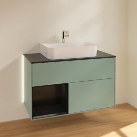 Тумба под раковину Villeroy & Boch Finion 100х50,1 см с подсветкой МДФ оливковый матовый лак/черный матовый лак/стекло черное матовое G112PDGM