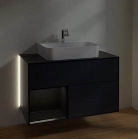 Тумба под раковину Villeroy & Boch Finion 100х50,1 см с подсветкой МДФ темно-синий матовый лак/черный матовый лак/стекло черное матовое G112PDHG