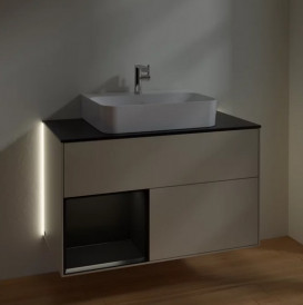 Тумба под раковину Villeroy & Boch Finion 100х50,1 см с подсветкой МДФ песок матовый лак/черный матовый лак/стекло черное матовое G112PDHH