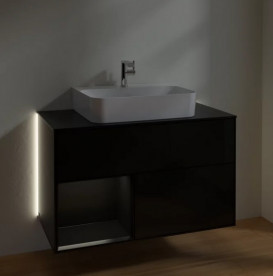 Тумба под раковину Villeroy & Boch Finion 100х50,1 см с подсветкой МДФ глянцевый черный лак/черный матовый лак/стекло черное матовое G112PDPH