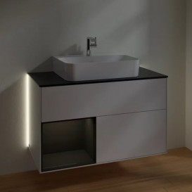 Тумба под раковину Villeroy & Boch Finion 100х50,1 см с подсветкой МДФ глянцевый белый лак/глянцевый черный лак/стекло черное матовое G112PHGF