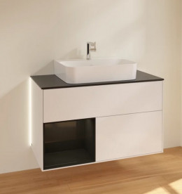 Тумба под раковину Villeroy & Boch Finion 100х50,1 см с подсветкой МДФ глянцевый белый лак/глянцевый черный лак/стекло черное матовое G112PHGF
