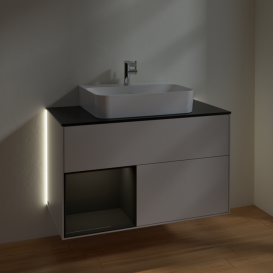 Тумба под раковину Villeroy & Boch Finion 100х50,1 см с подсветкой МДФ светло-серый матовый лак/глянцевый черный лак/стекло черное матовое G112PHGJ