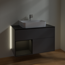 Тумба под раковину Villeroy & Boch Finion 100х50,1 см с подсветкой МДФ антрацит матовый лак/глянцевый черный лак/стекло черное матовое G112PHGK