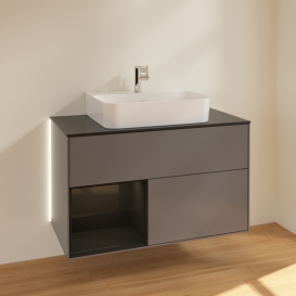 Тумба под раковину Villeroy & Boch Finion 100х50,1 см с подсветкой МДФ антрацит матовый лак/глянцевый черный лак/стекло черное матовое G112PHGK