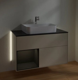 Тумба под раковину Villeroy & Boch Finion 100х50,1 см с подсветкой МДФ песок матовый лак/глянцевый черный лак/стекло черное матовое G112PHHH