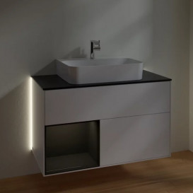 Тумба під раковину Villeroy & Boch Finion 100х50,1 см із підсвічуванням МДФ білий матовий лак/глянцевий чорний лак/скло чорне матове G112PHMT