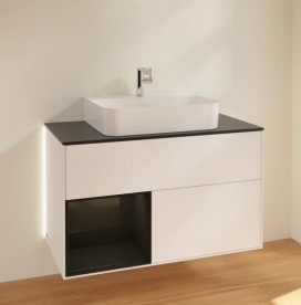 Тумба під раковину Villeroy & Boch Finion 100х50,1 см із підсвічуванням МДФ білий матовий лак/глянцевий чорний лак/скло чорне матове G112PHMT