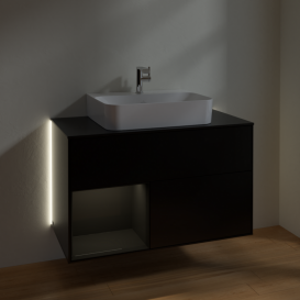 Тумба под раковину Villeroy & Boch Finion 100х50,1 см с подсветкой МДФ черный матовый лак/глянцевый черный лак/стекло черное матовое G112PHPD