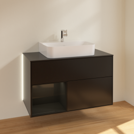 Тумба под раковину Villeroy & Boch Finion 100х50,1 см с подсветкой МДФ черный матовый лак/глянцевый черный лак/стекло черное матовое G112PHPD