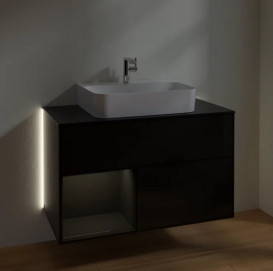 Тумба под раковину Villeroy & Boch Finion 100х50,1 см с подсветкой МДФ глянцевый черный лак/стекло черное матовое G112PHPH