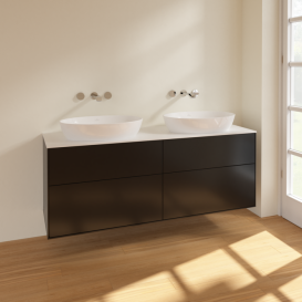 Тумба под раковину Villeroy & Boch Finion 160х50,1 см МДФ черный матовый лак/стекло белое матовое FA8100PD