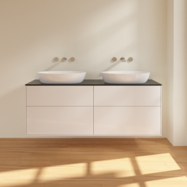 Тумба под раковину Villeroy & Boch Finion 160х50,1 см МДФ глянцевый белый лак/стекло черное матовое FA8200GF